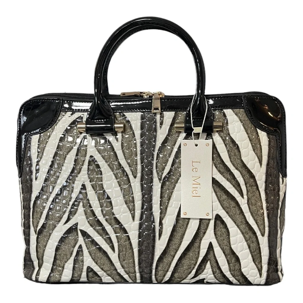 Le Miel Zebra Top Handle Handbag Crossbody Convertible Purse - Picture 1 of 10